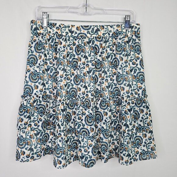J. CREW Tiered Skirt BLUE YELLOW & WHITE FLORAL size S Boho Cottagecore Feminine - Picture 2 of 7